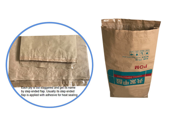 25kg 20kg 2 3 εγγράφου της Kraft τσαντών εγγράφου Multiwall σκαφών της γραμμής στρώματος + PE καφετιοί σάκοι στρώματος ή